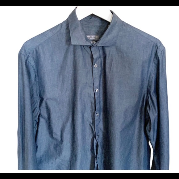 VAN HEUSEN Chrome Button Down Shirt With Long Sleeves Blue Size 16-16.5 - Picture 4 of 7